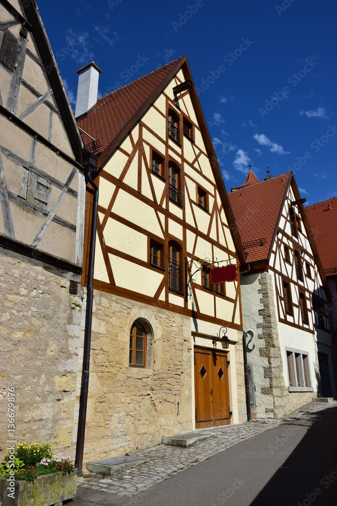 Obraz premium View in the historical town of Rothenburg on the Tauber, Bavaria, region Middle Franconia, Germany