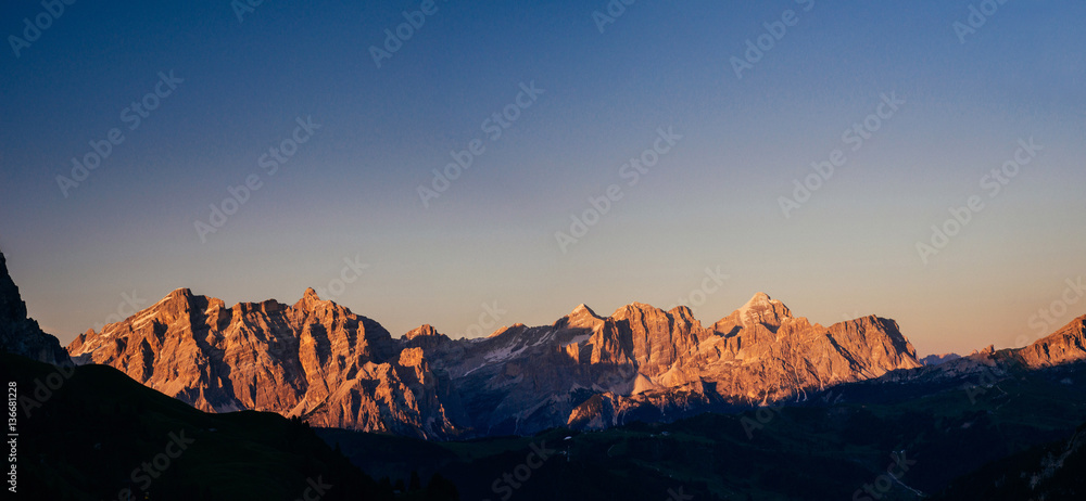 Rocky Mountains at sunset. Beauty world. Dolomite Alps Italy