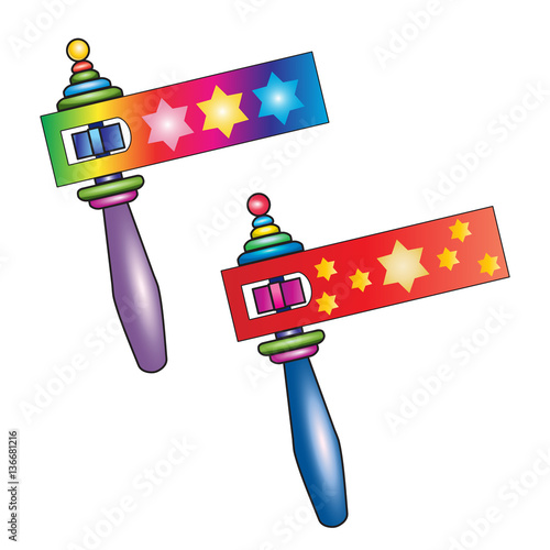 Purim traditional toy "grogger" noisemaker isolated on white background. Purim toys Festival Vector illustration. Jewish Holiday decoration