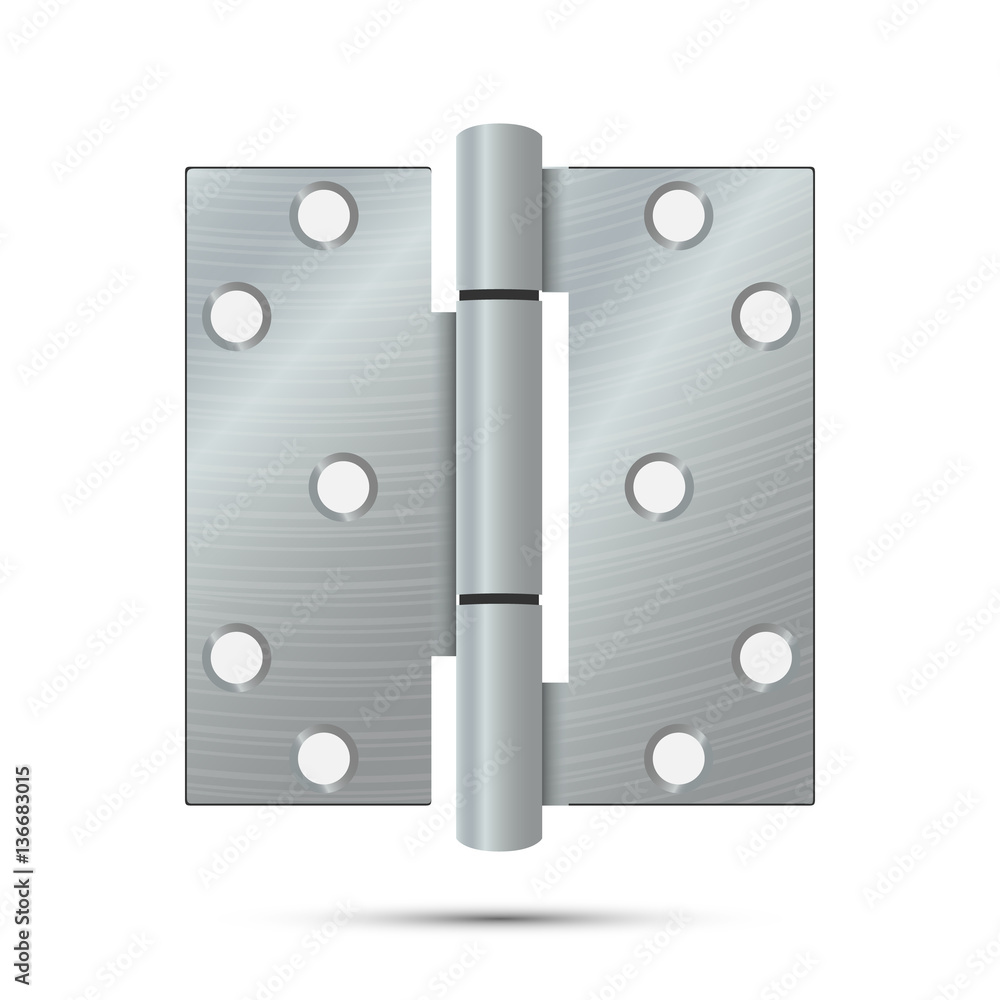 Door Hinge Vector. Classic And Industrial Ironmongery Isolated On White