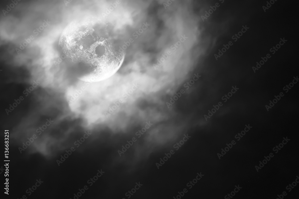 Fototapeta premium Dramatic of night sky and clouds with full moon.