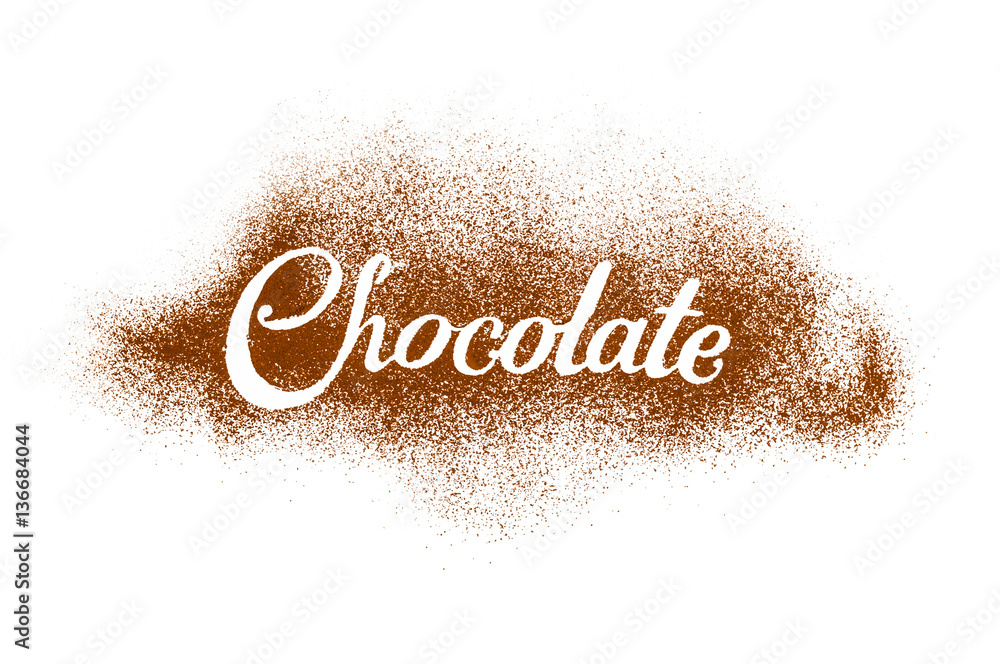 The word Chocolate written by cocoa powder