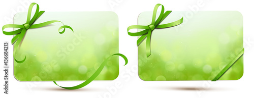 Bokeh Karten Set mit grüner Schleife - Vorlage Frühling 