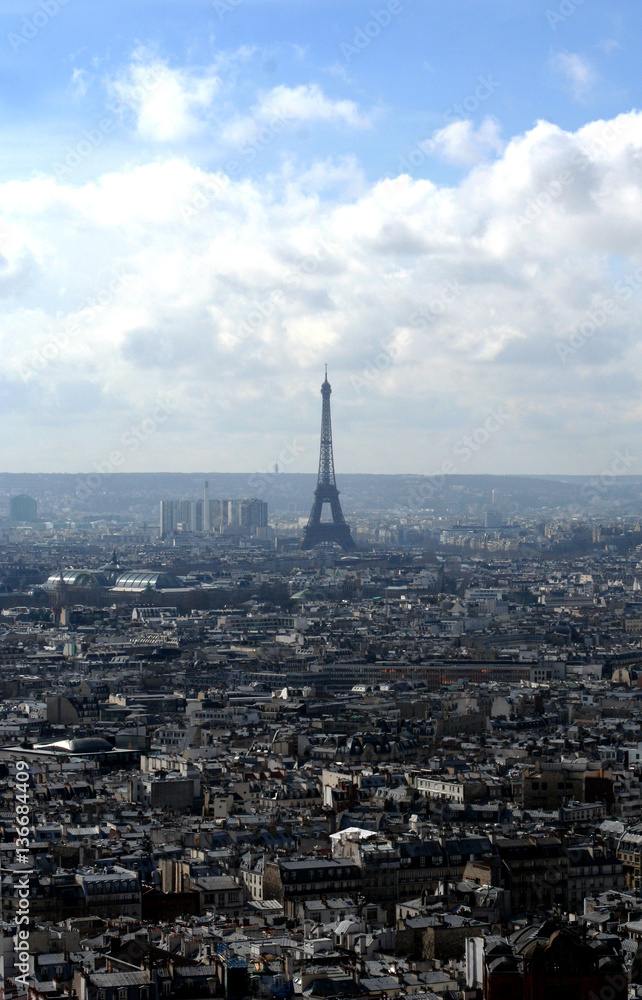 Aerial view of Paris cityscape with Effel tower in centre