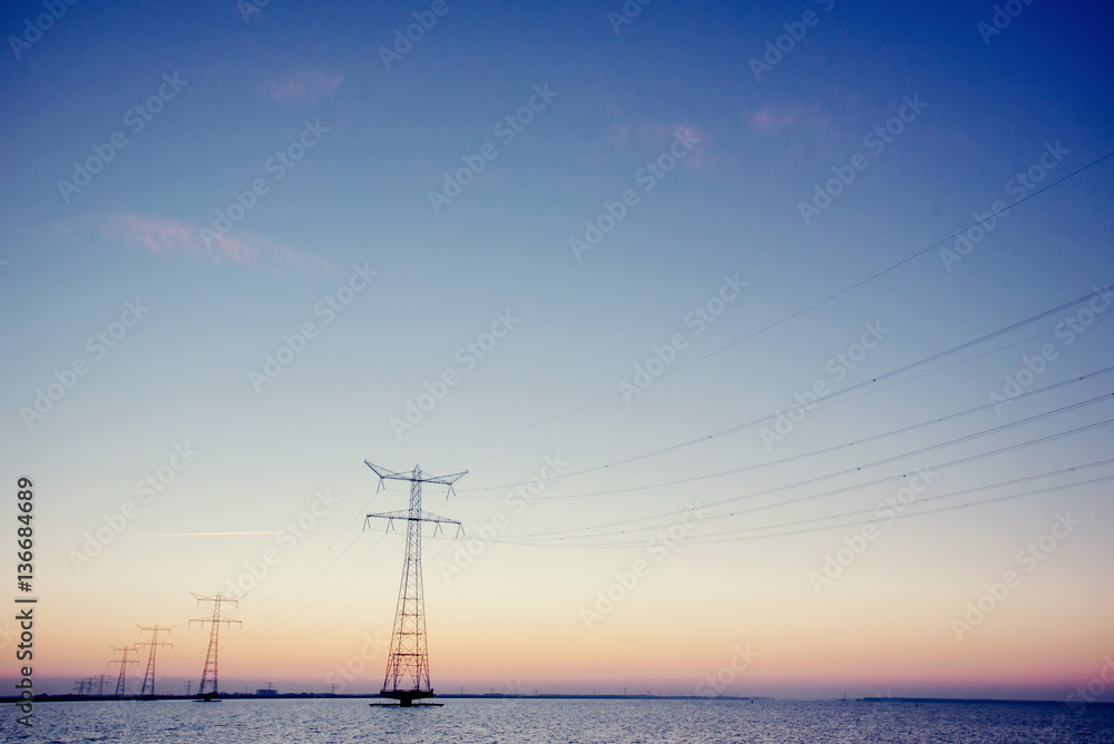 power lines. Beauty world. Fantastic sunset. Ukraine Europe.