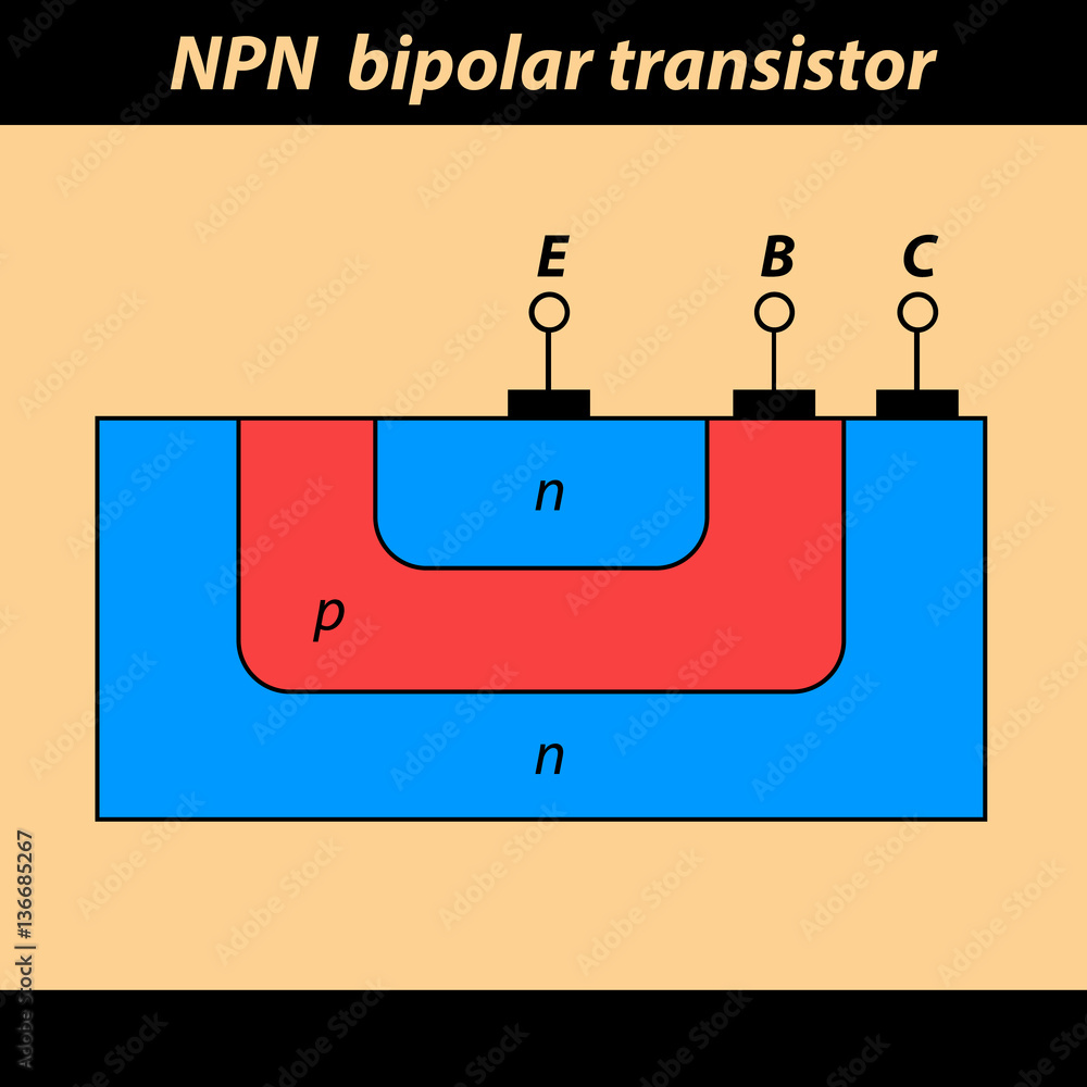 NPN bipolar transistor. The illustration of cross section of a NPN