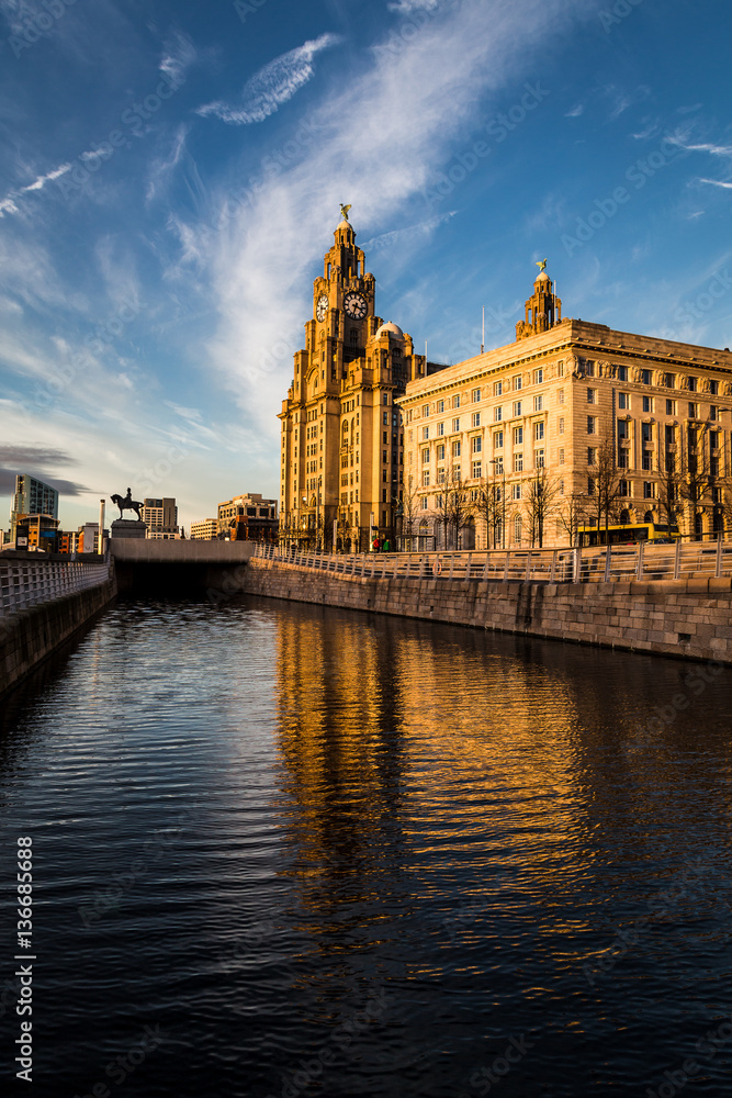 Reflections of the Liver Building at dusk