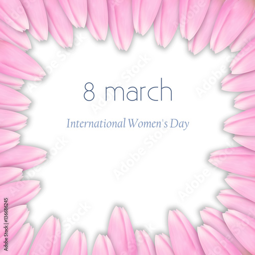 8 march Vector illustration Bouquet of pink tulips arranged in a circle on a white background and the inscription 8 march International women's day Postcard template in realistic style
