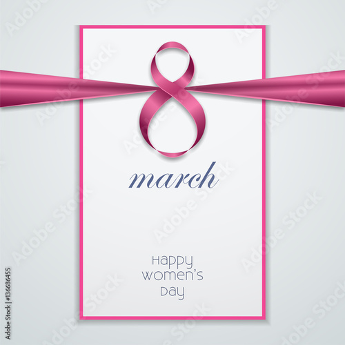 International Women's Day Vector illustration Greeting card for 8 march is bandaged pink ribbon Realistic style
