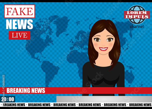 Anchorman on tv broadcast news. Fake Breaking News vector illustration. Media on television concept.