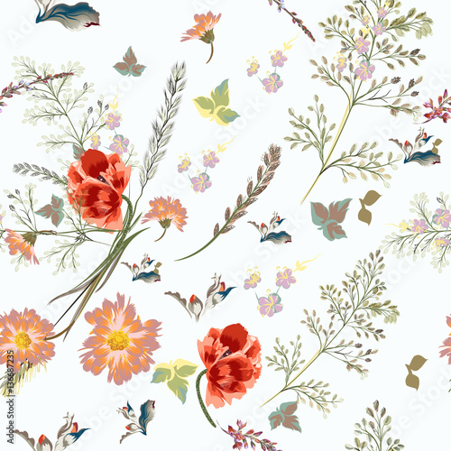 Vector pattern with field flowers in vintage style