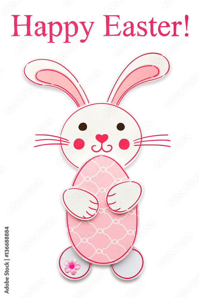 Happy easter / Creative easter concept photo of a rabbit with an egg made of paper on white background. Happy easter / Creative easter concept photo of a rabbit with an egg made of paper on white background.
