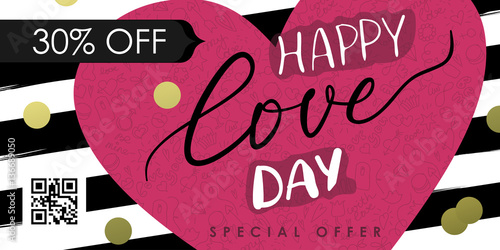 Valentines day vector template with hand drawn icon pattern. Special offer illustration. Can be used as flyer, invitation, poster, voucher or banner.