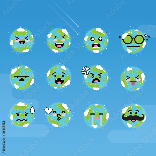 Smile emoji emoticon face in earth with a lot of variation