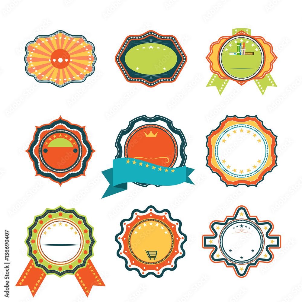 Retro isolated badges set for happy celebration of holiday. Retro isolated badges set for happy celebration of holiday.