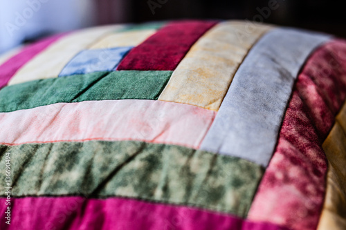 Lovely shot of pillow created by patchwork technique. Pillow from my Grandma