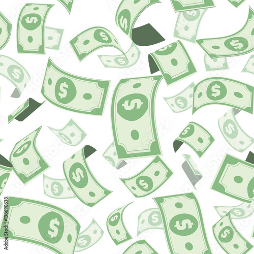 Flying dollars. Seamless pattern