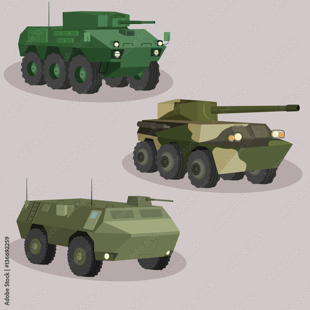 Military transportation image design set Military transportation image design set
