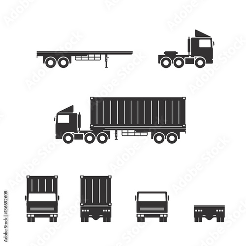 Vector of truck trailer with container  isolated on white background.