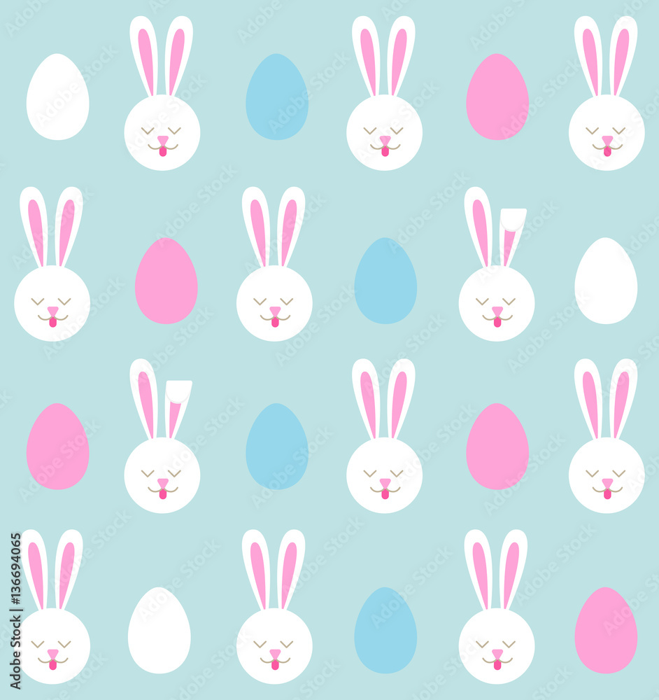 Obraz premium Seamless pattern of Easter bunnies and colored eggs