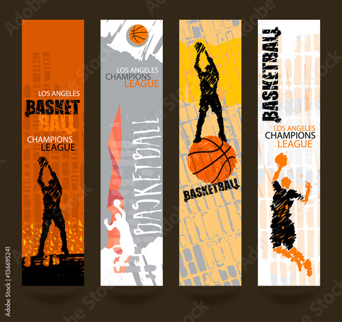 Design for the basketball championship. Set banners, flyer template sports. Grunge style. Players in basketball. Abstract background. EPS file is layered(clipping mask).
