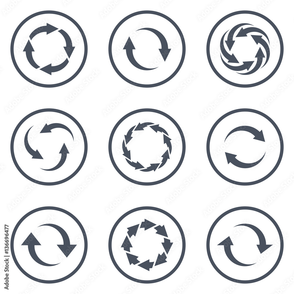 Set of arrows. Vector reload arrows. Rotation. Set of arrows. Vector reload arrows. Rotation.