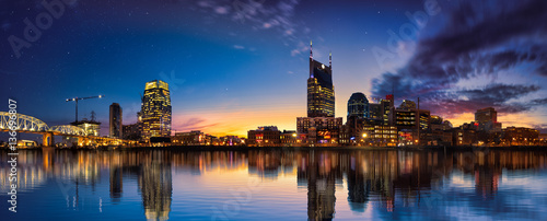 Nashville skyline blue hour with stars