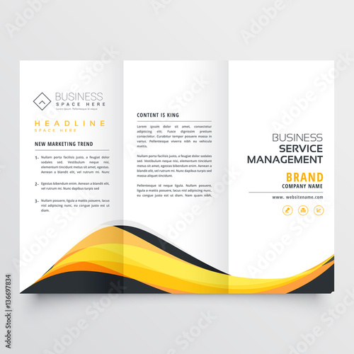 abstract yellow and black wave trifold brochure design