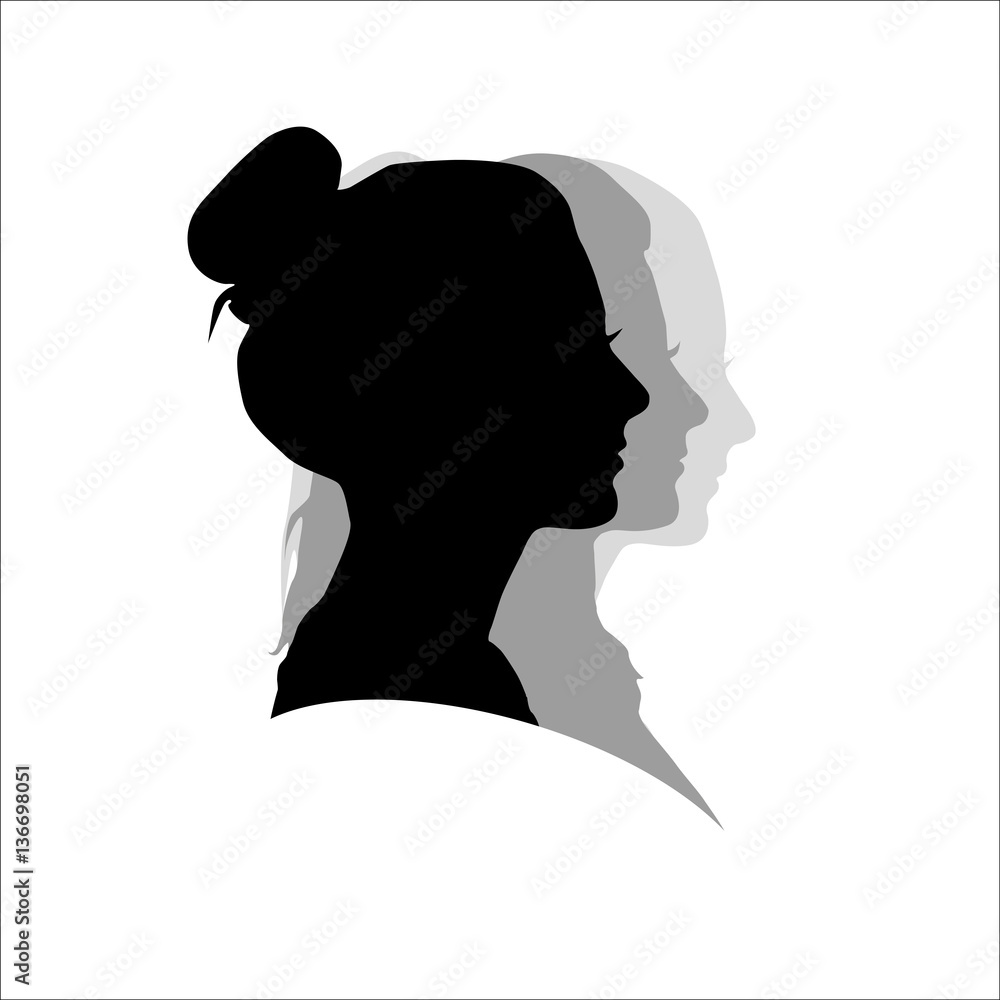 Female silhouette in profile on white background