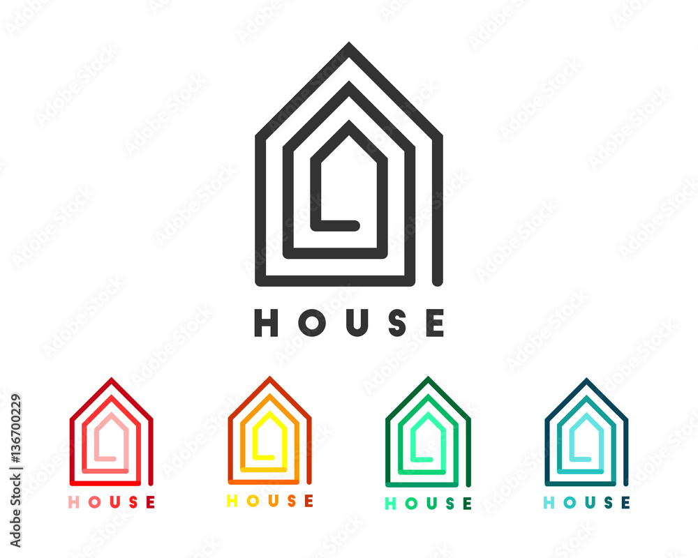 House logo in modern line art style. Colorful set and abstract design. House logo in modern line art style. Colorful set and abstract design.