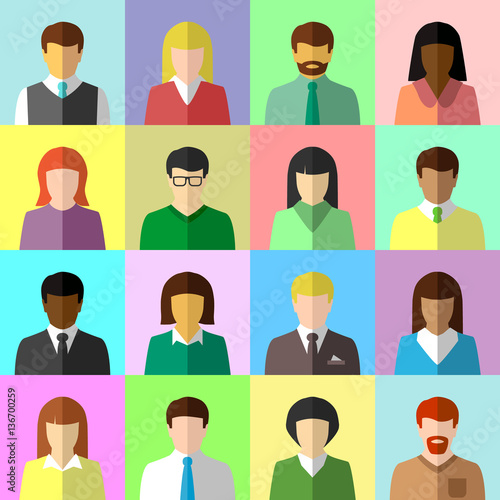 Flat avatar set of diverse business people 