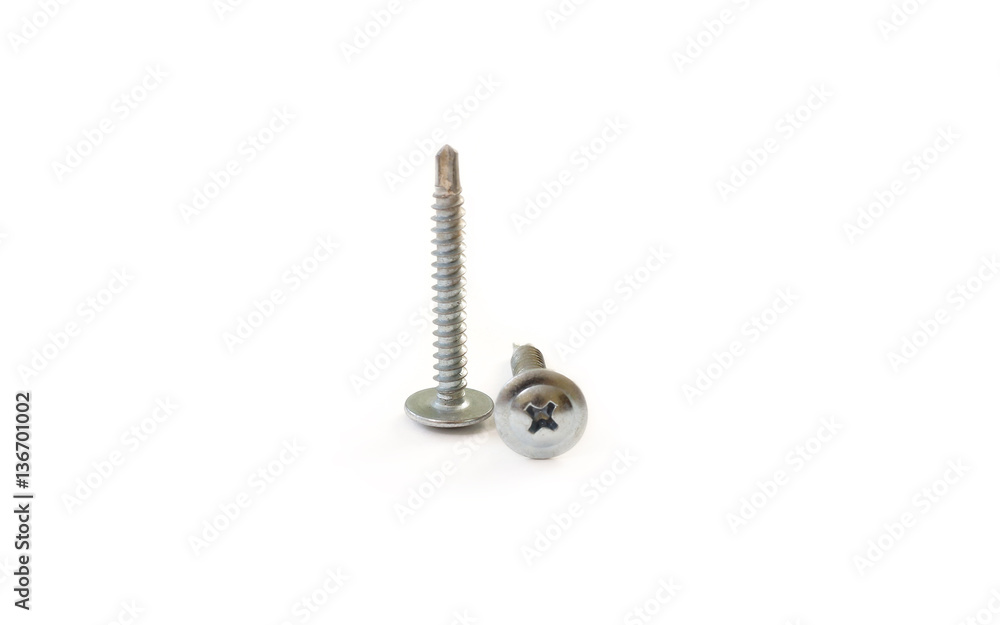 Set of metal screws on the white background Set of metal screws on the white background