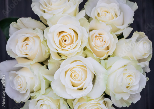 Perfect bouquet of creme luxurious roses for wedding  birthday or Valentine s day. Top view