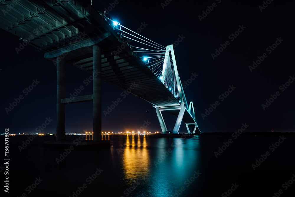 The Arthur Ravenel Bridge at night, in Charleston, South Carolin The Arthur Ravenel Bridge at night, in Charleston, South Carolin