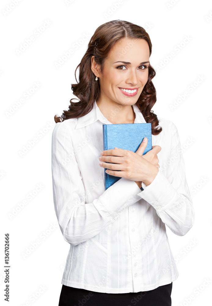 businesswoman with notepad, isolated businesswoman with notepad, isolated