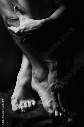Perfect feet and hands, black and white, abstract  