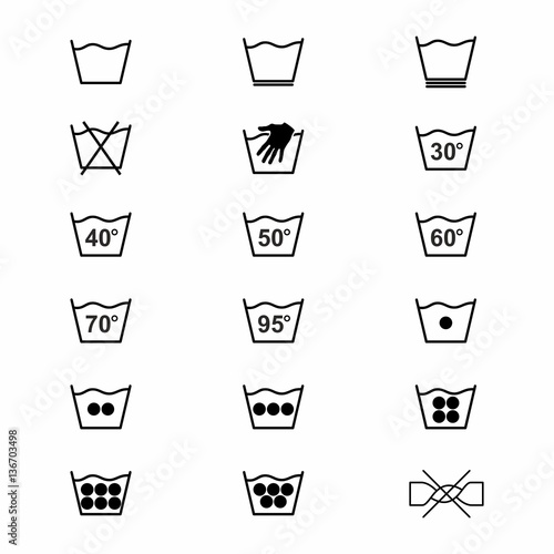 Laundry symbols and icons set 1 of 3 . Vector design isolated on white background.
