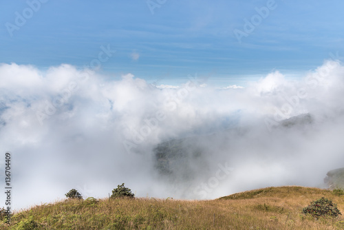 Mountains, blue sky and cloud landscape at Intanon mountain, Chiangmai, Thailand