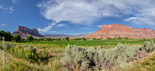 panoramic view of The Palisade butte and Dolores river valley at the crossing of Unaweep and Mesa Canyons
Unaweep-Tabeguache scenic byway, Gateway, Mesa County, Colorado, USA photo