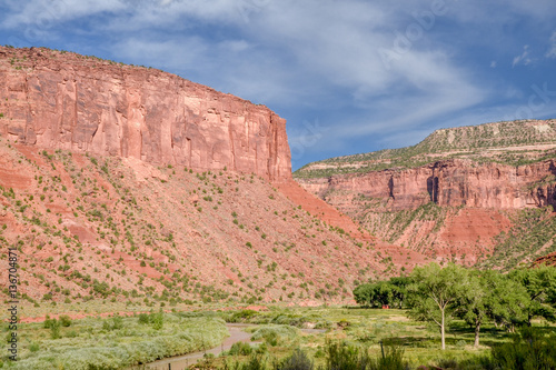 red rocks of Mesa Canyon and meanders of Dolores river near Unaweep-Tabeguache scenic byway Gateway, Mesa County, Colorado, USA