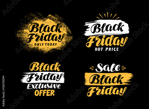 Sale, black Friday label. Lettering, calligraphy vector illustration. Discount icon or symbol