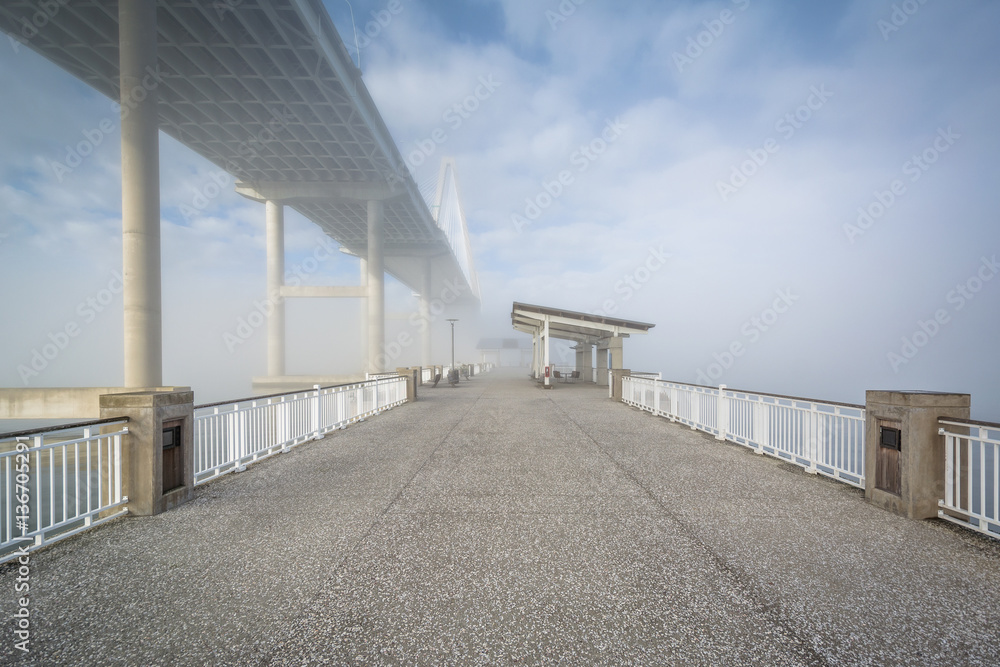 Obraz premium The Mount Pleasant Pier and Arthur Ravenel Bridge, in Charleston
