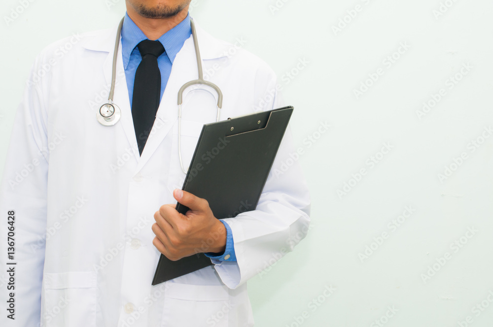 Close up unknown doctor and stethoscope on white background Close up unknown doctor and stethoscope on white background