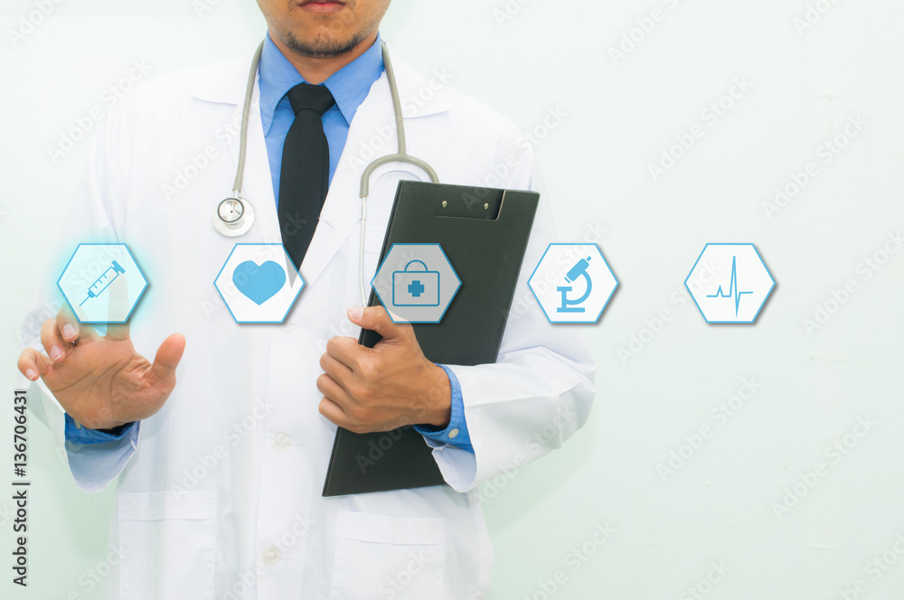 Medicine doctor working with modern computer interface as concep Medicine doctor working with modern computer interface as concep