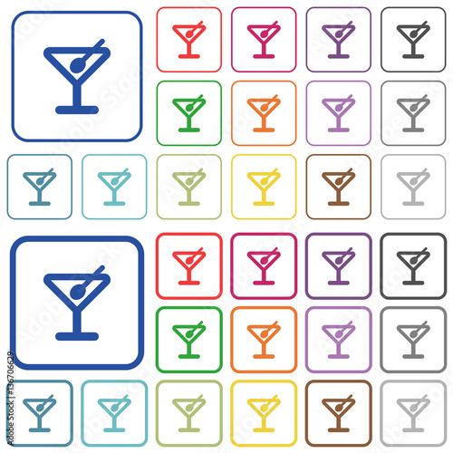 Cocktail outlined flat color icons