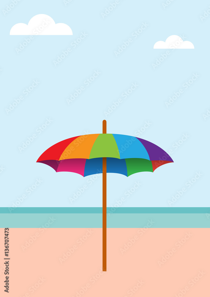 Vector abstract umbrella on the beach, summer background concept