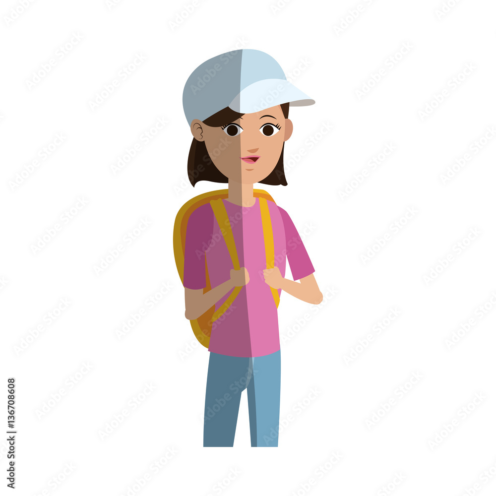 woman with backpack over white background. people traveling concept. colorful design. vector illustration woman with backpack over white background. people traveling concept. colorful design. vector illustration