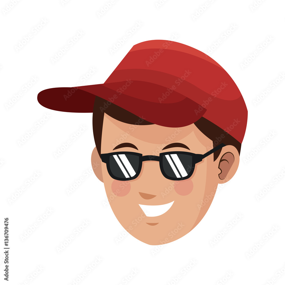 man wearing cap and sunglasses over white background. colorful design. vector illustration
