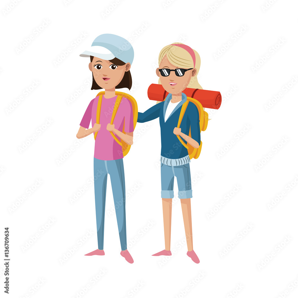 happy women ready to travel over white background. people traveling concept. colorful design. vector illustration happy women ready to travel over white background. people traveling concept. colorful design. vector illustration