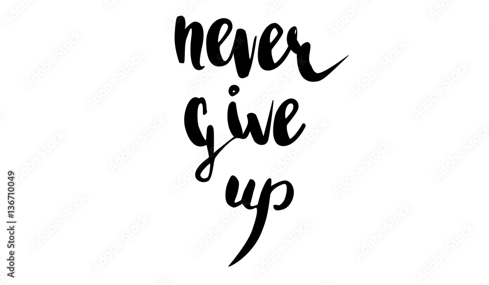 Fototapeta premium Vector handwritten brush script. Black letters isolated on white background. Never give up
